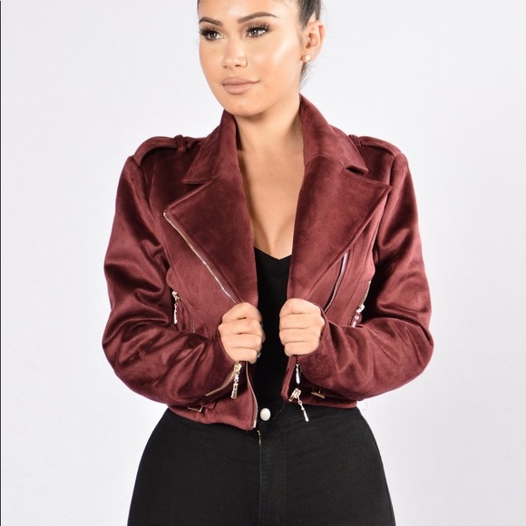 Large Wine Colored Suede Crop Jacket - Picture 3 of 3